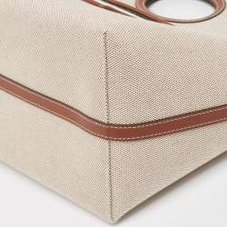 Pre Owned Burberry Beige/Brown Canvas and Leather Small Soft Pocket Tote