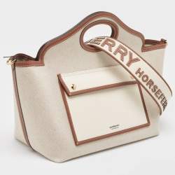 Pre Owned Burberry Beige/Brown Canvas and Leather Small Soft Pocket Tote