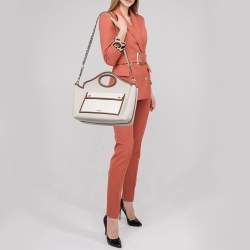 Pre Owned Burberry Beige/Brown Canvas and Leather Small Soft Pocket Tote