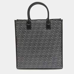 Burberry Black/White TB Logo Leather Vertical Danny Tote