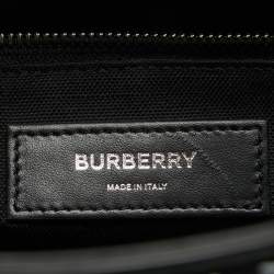 Burberry Black/White TB Logo Leather Vertical Danny Tote