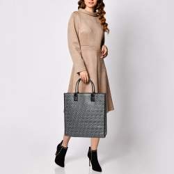 Burberry Black/White TB Logo Leather Vertical Danny Tote