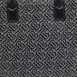 Burberry Black/White TB Logo Leather Vertical Danny Tote