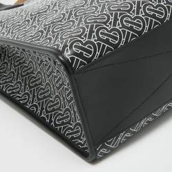 Burberry Black/White TB Logo Leather Vertical Danny Tote