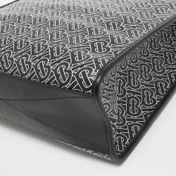 Burberry Black/White TB Logo Leather Vertical Danny Tote