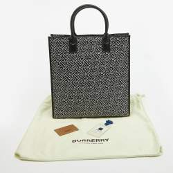 Burberry Black/White TB Logo Leather Vertical Danny Tote