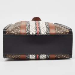 Burberry Black/Brown TB Monogram Coated Canvas and Leather Stripe Portrait Tote