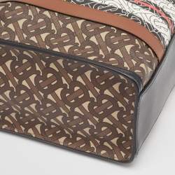 Burberry Black/Brown TB Monogram Coated Canvas and Leather Stripe Portrait Tote