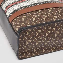 Burberry Black/Brown TB Monogram Coated Canvas and Leather Stripe Portrait Tote