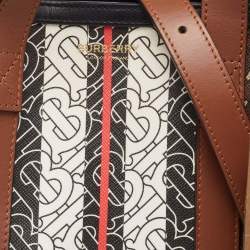 Burberry Black/Brown TB Monogram Coated Canvas and Leather Stripe Portrait Tote