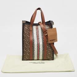 Burberry Black/Brown TB Monogram Coated Canvas and Leather Stripe Portrait Tote
