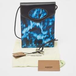 Burberry Blue/Black Water Camo Print Leather Pocket Phone Pouch Crossbody Bag
