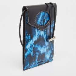 Burberry Blue/Black Water Camo Print Leather Pocket Phone Pouch Crossbody Bag