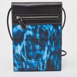 Burberry Blue/Black Water Camo Print Leather Pocket Phone Pouch Crossbody Bag