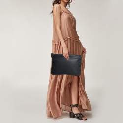 Pre Owned Burberry Black/Green Leather Large Clutch