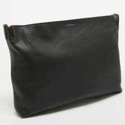 Pre Owned Burberry Black/Green Leather Large Clutch