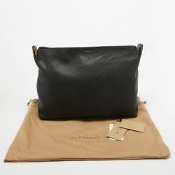 Pre Owned Burberry Black/Green Leather Large Clutch