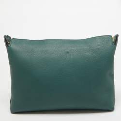 Pre Owned Burberry Black/Green Leather Large Clutch