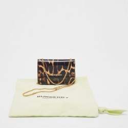 Burberry Black/Brown Leopard Print Leather Jody Chain Card Case