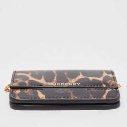 Burberry Black/Brown Leopard Print Leather Jody Chain Card Case