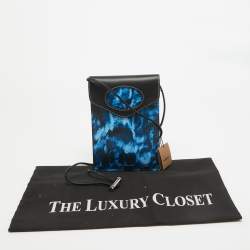 Burberry Blue/Black Water Camo Print Leather Pocket Phone Pouch Crossbody Bag