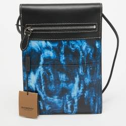 Burberry Blue/Black Water Camo Print Leather Pocket Phone Pouch Crossbody Bag