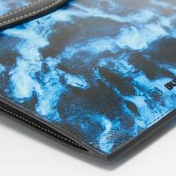 Burberry Blue/Black Water Camo Print Leather Pocket Phone Pouch Crossbody Bag