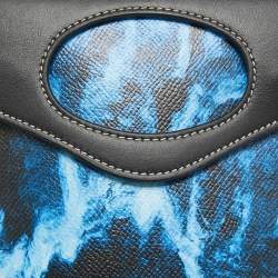 Burberry Blue/Black Water Camo Print Leather Pocket Phone Pouch Crossbody Bag