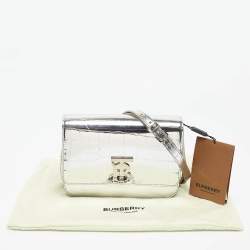 Burberry Silver Croc Embossed Leather Small TB Shoulder Bag