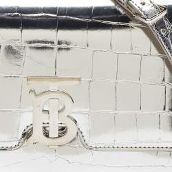 Burberry Silver Croc Embossed Leather Small TB Shoulder Bag