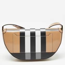 Pre Owned Burberry Beige Check Patent and Leather Small Olympia Shoulder Bag