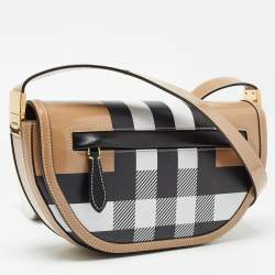 Pre Owned Burberry Beige Check Patent and Leather Small Olympia Shoulder Bag