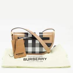 Pre Owned Burberry Beige Check Patent and Leather Small Olympia Shoulder Bag