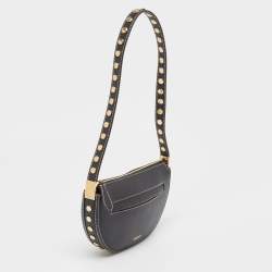 Pre Owned Burberry Black Leather Mini Studded Olympia Zip Bag