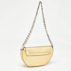 Pre Owned Burberry Gold Leather Mini Olympia Zip Chain Bag