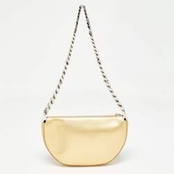 Pre Owned Burberry Gold Leather Mini Olympia Zip Chain Bag