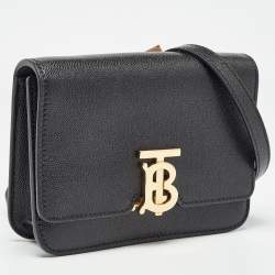 Pre Owned Burberry Black Leather Mini TB Shoulder Bag