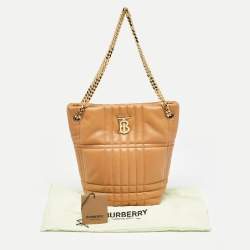 Burberry Marple Brown Embossed Check Leather Small Lola Bucket Bag