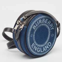 Pre Owned Burberry Blue/Black Denim and Leather Louise Round Crossbody Bag
