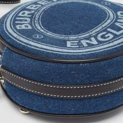Pre Owned Burberry Blue/Black Denim and Leather Louise Round Crossbody Bag