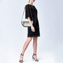 Pre Owned Burberry Black/White Canvas and Leather Small Olympia Shoulder Bag