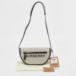 Pre Owned Burberry Black/White Canvas and Leather Small Olympia Shoulder Bag