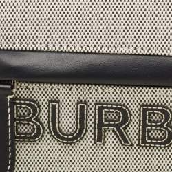 Pre Owned Burberry Black/White Canvas and Leather Small Olympia Shoulder Bag