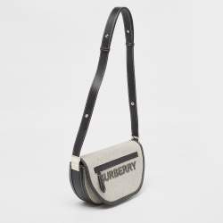Pre Owned Burberry Black/White Canvas and Leather Small Olympia Shoulder Bag