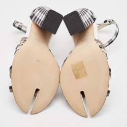 Burberry White/Black Canvas Hove Ankle Strap Sandals Size 36