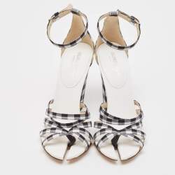 Burberry White/Black Canvas Hove Ankle Strap Sandals Size 36