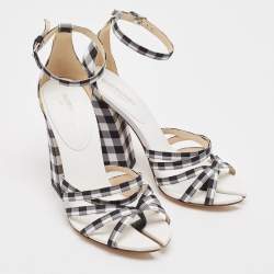 Burberry White/Black Canvas Hove Ankle Strap Sandals Size 36