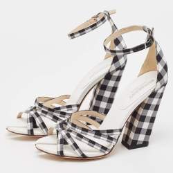 Burberry White/Black Canvas Hove Ankle Strap Sandals Size 36