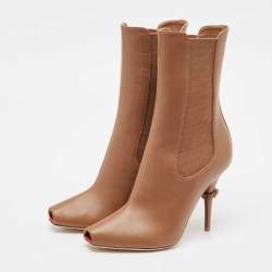 Burberry Brown Leather Peep Toe Ankle Length Boots Size 38