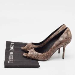 Pre Owned Burberry Brown Python Leather Peep Toe Pumps Size 37.5